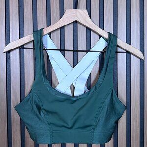 Fabletics Paige Low Impact Sports Bra Small Womens Green Rhinestone Strap